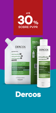 Marca Dercos com destaque promocional de at&eacute; 30% sobre pre&ccedil;o de Venda ao P&uacute;blico Recomendado